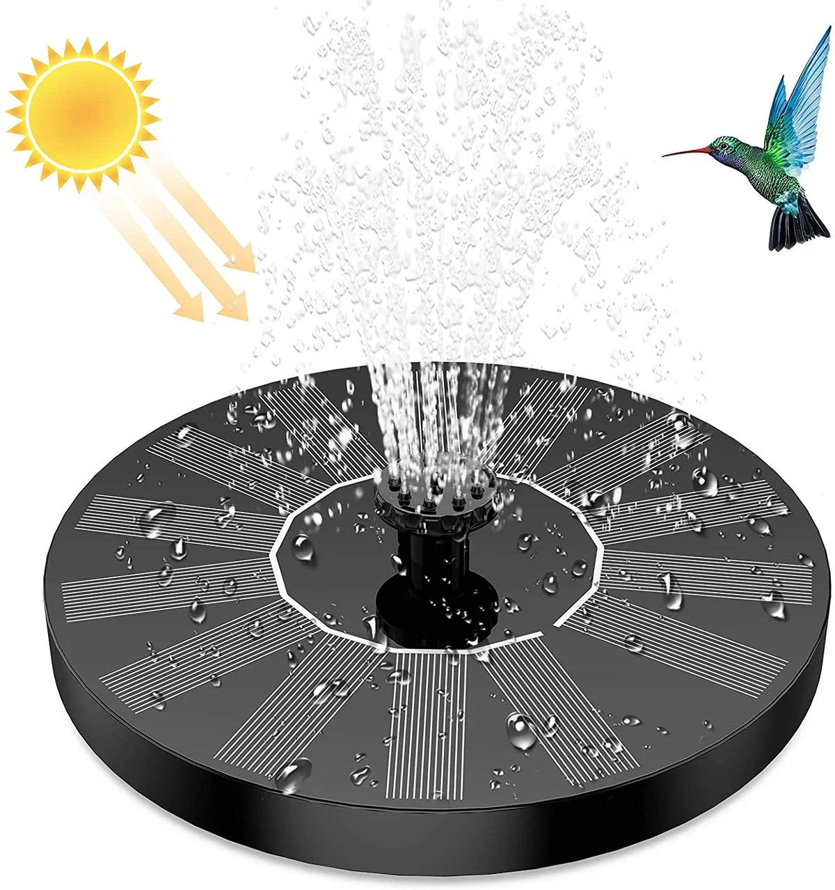 AISITIN 1.5W Solar Fountain Pump; newly upgraded with 6 nozzles solar bird bath fountain; suitable for ponds; gardens; bird baths; fish tanks; outdoor independent solar pump floating fountains