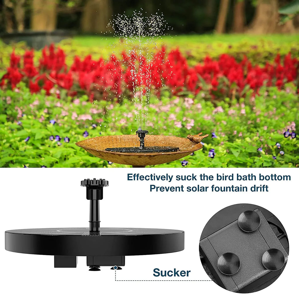 AISITIN 1.5W Solar Fountain Pump; newly upgraded with 6 nozzles solar bird bath fountain; suitable for ponds; gardens; bird baths; fish tanks; outdoor independent solar pump floating fountains