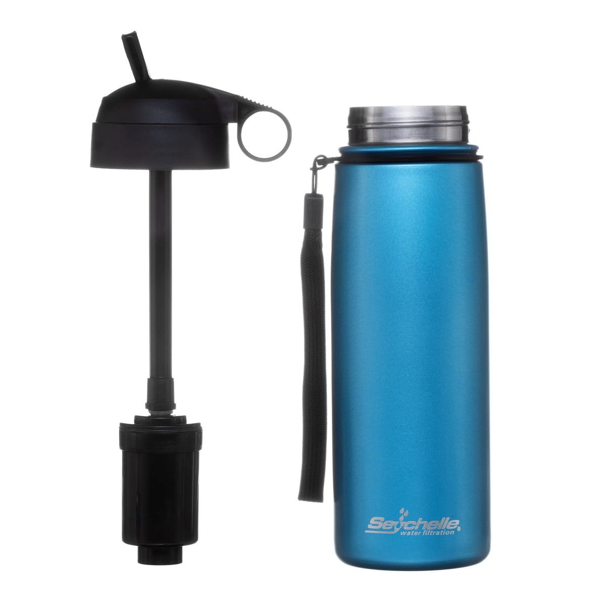 Seychelle Stainless Steel Filter Bottle - Alkaline Filter - Insulated Double Walled Bottle - Vacuum Sealed - 26oz (Metallic Blue)