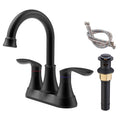 Kichae 6 millimeter Vanity Sink Faucet，2-Handle 360 Degree Swivel Bathroom Spout Centerset Faucet with Pop-up Drain & Supply Hoses，Matte Black