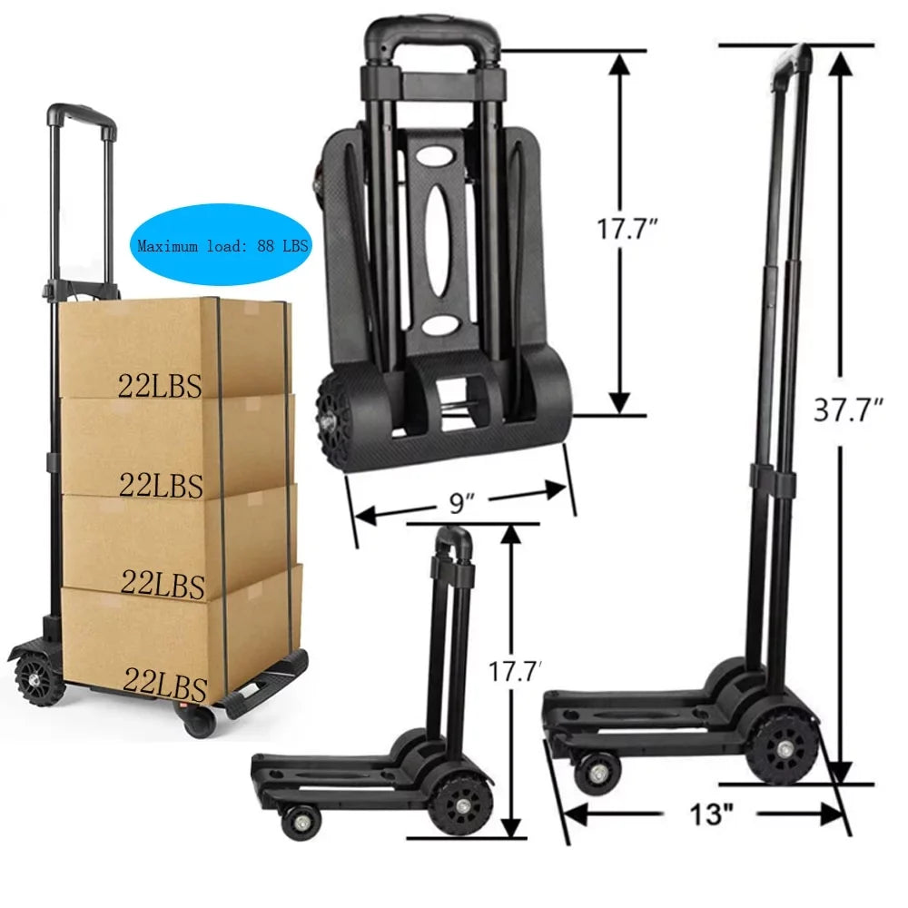 siisll Big Capacity Heavy Duty Folding Hand Truck Luggage Cart for Moving Lightweight Utility Cart for Luggage Folding Cart with Wheels Collapsible Platform Cart for Home; Office and Travel Use. Black