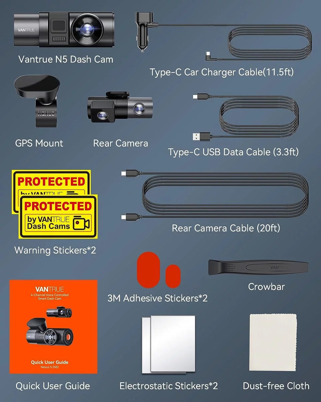 Vantrue N5 4 Channel Dashcam | GPS | WiFi | Voice Control | 512GB Support (Memory Card Not Included)
