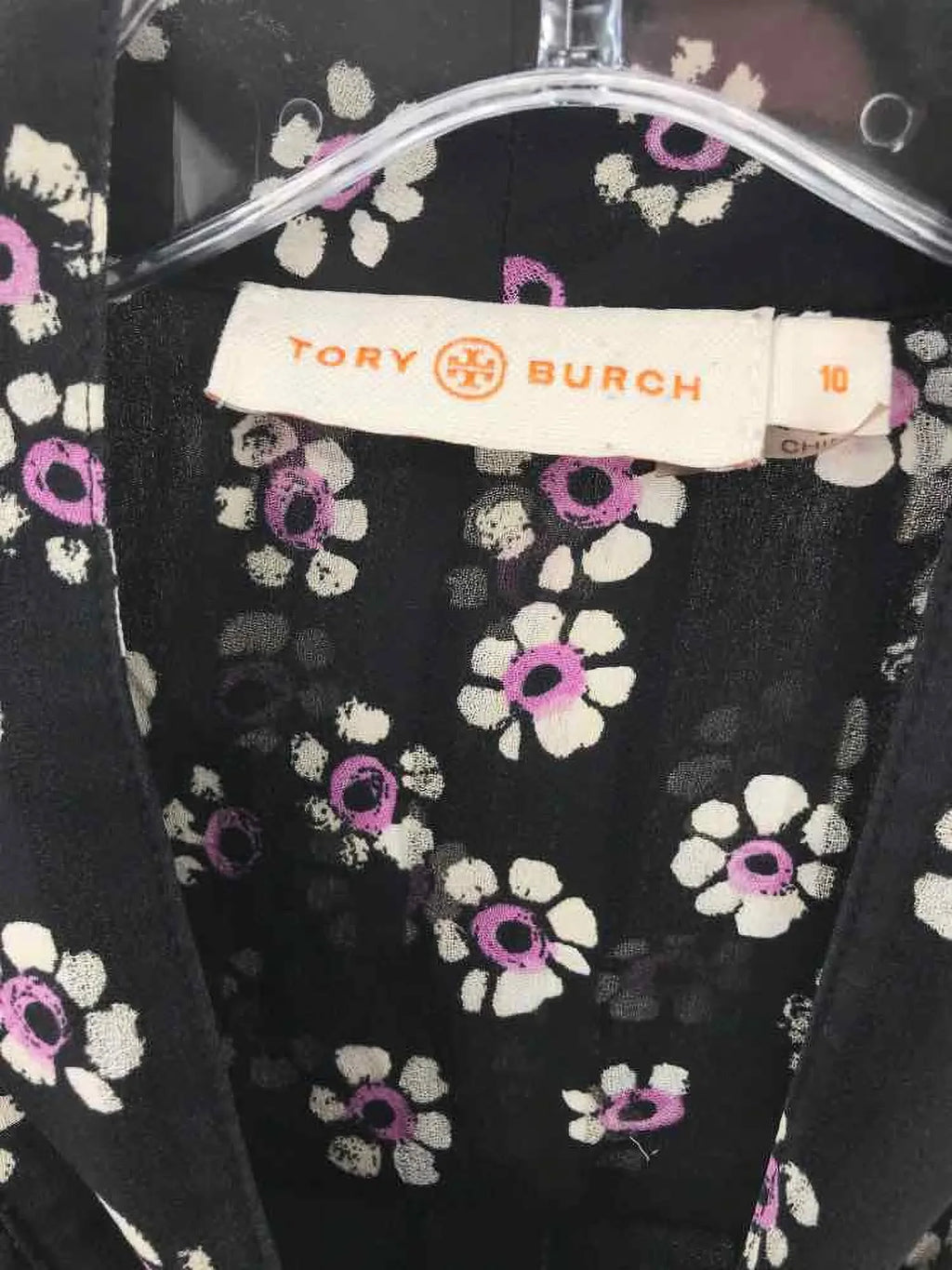 Pre-Owned Tory Burch Black Size 10 Floral Blouse