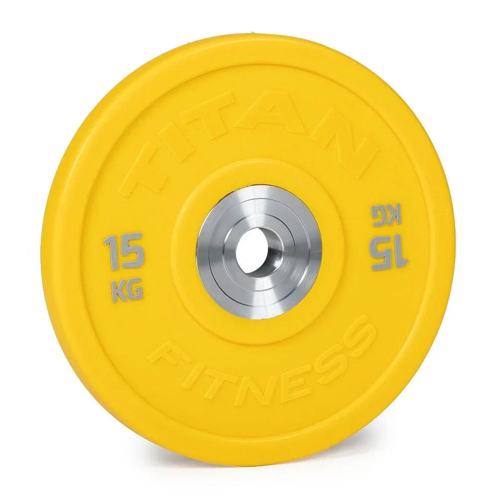 Titan Fitness 15 KG Color Urethane Bumper Plates; Sold Individually; Yellow Colored Mold with Steel Insert
