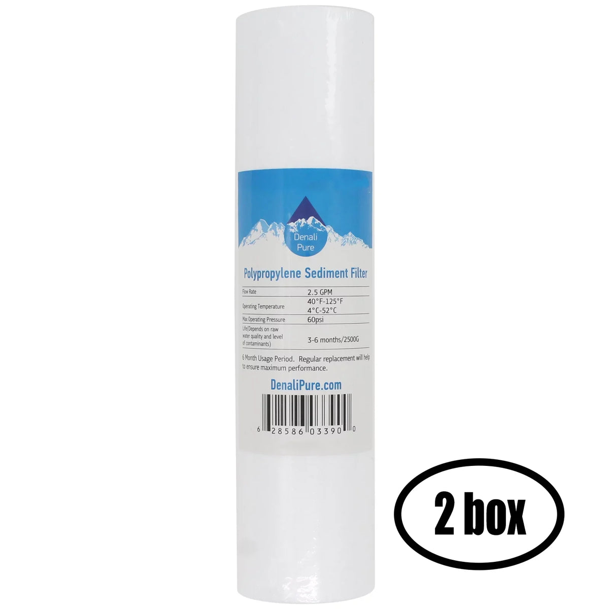 2 Boxes of Replacement for AquaFX Ballyhoo-C-DI-DI Polypropylene Sediment Filter - Universal 10-inch 5-Micron Cartridge for AquaFX Ballyhoo Zero Waste System - Denali Pure Brand