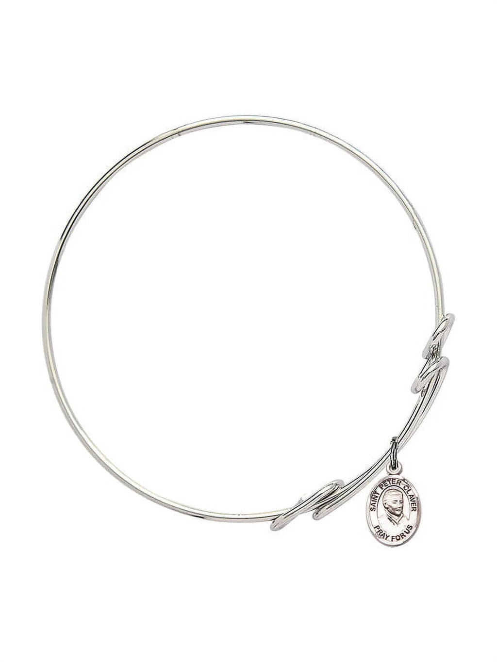 8 1/2 inch Round Double Loop Bangle Bracelet w/ St. Peter Claver in Sterling Silver