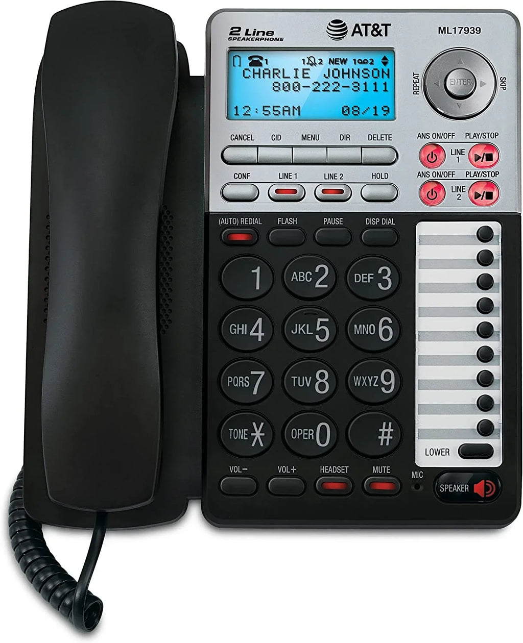 AT&T ML 2-Line Corded Telephone with Digital Answering System and Caller ID/Call Waiting; Black/Silver With Answering System