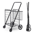 ZENY Folding Utility Shopping Cart with Double Basket and Wheels for Grocery Laundry Book Luggage Travel; Black