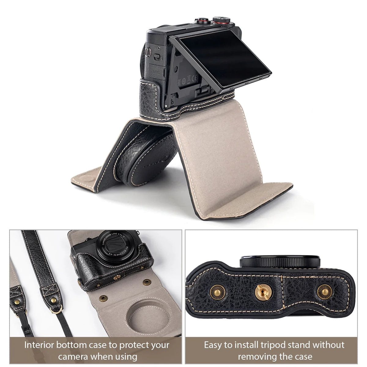 Shinysix Camera Bag;Case Pu Leather Pu Leather Camera Removable Compatible With Leather Camera With