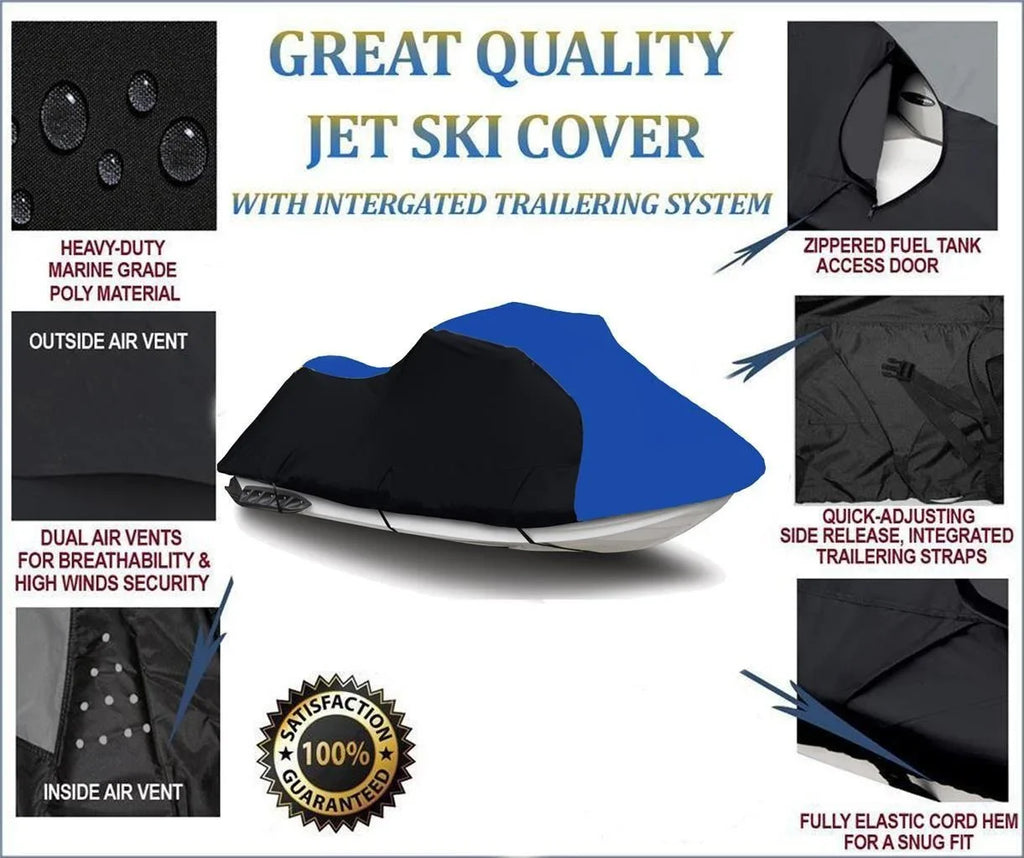 BLACK / BLUE HEAVY-DUTY; 600 DENIER Cover Compatible for Sea Doo Sea-Doo Bombardier GTi 1997 1998 1999 2000 Jet Ski Cover