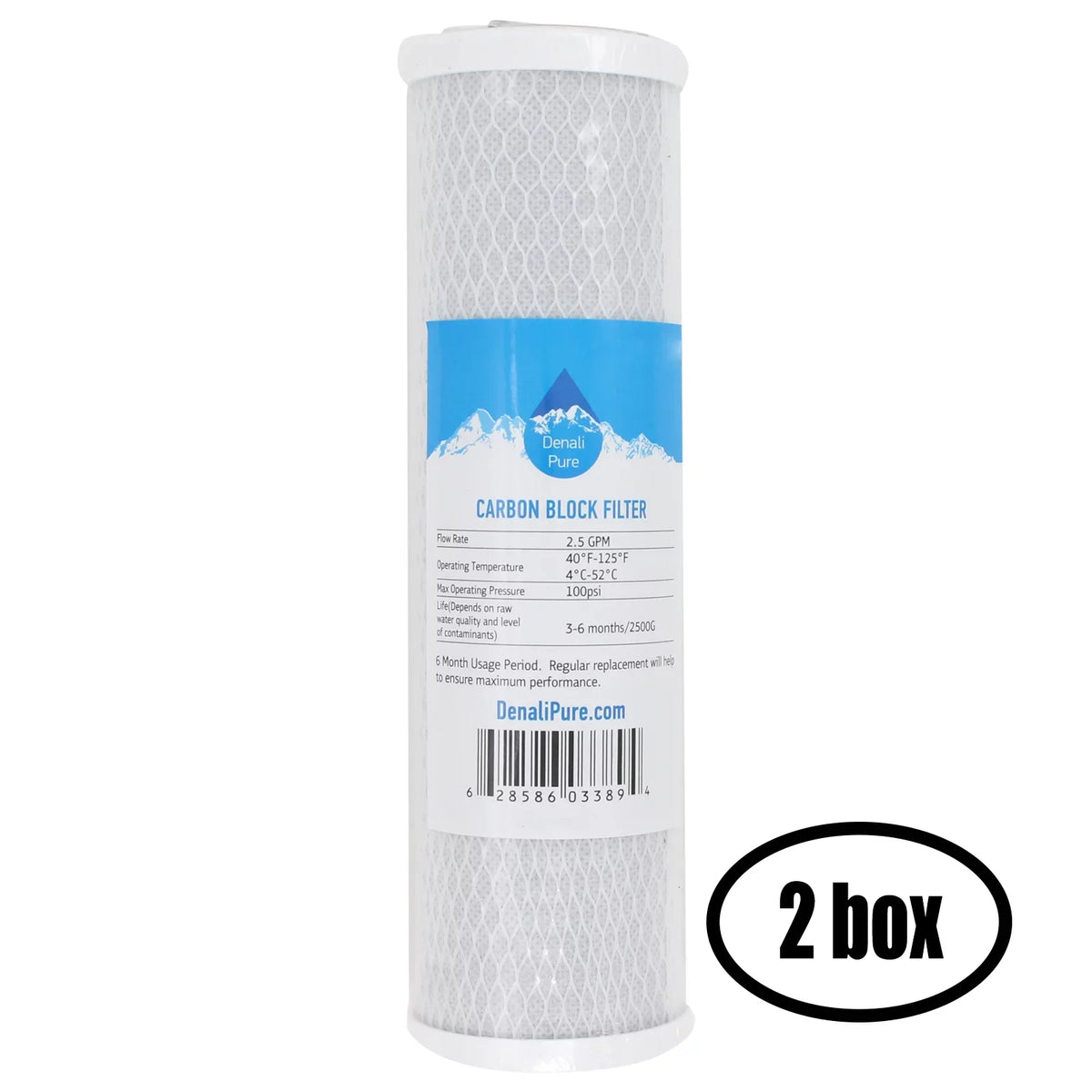 2 Boxes of Replacement for H2O Distributors H2O-UCF-03 Activated Carbon Block Filter - Universal 10 inch Filter for H2O Distributors Triple Stage Under Sink System - Denali Pure Brand