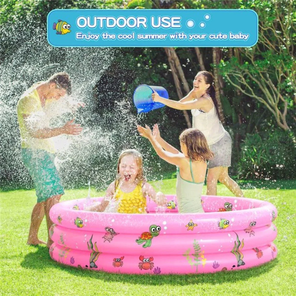 Inflatable Baby Pool;Swimming Pool for Kids;Toddler 3 Rings Blow Up Round Padding Pool for Babies Outside Family 51"x13" (Pink)