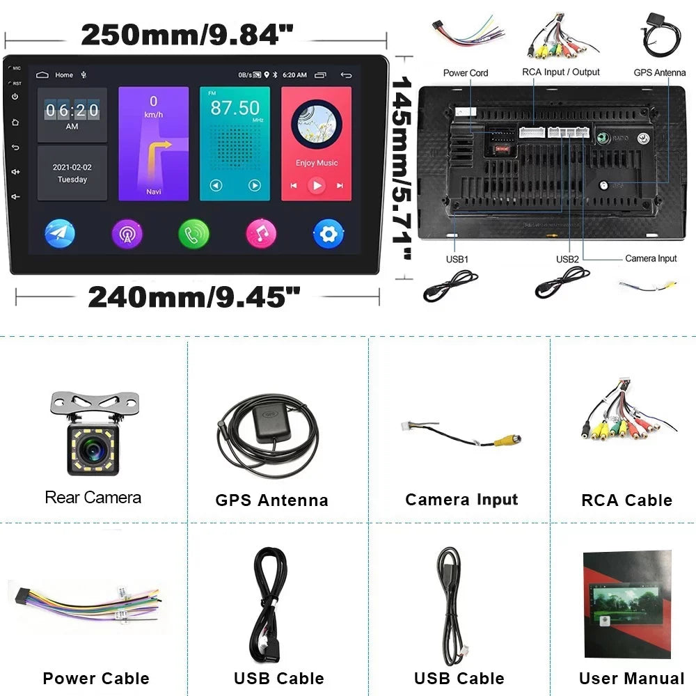 Podofo 2+32G for Honda Civic 2006-2011 Mirror Link 10.1'' Car Stereo Radio Bluetooth HD 1080P 10 inch Android 11 Car MP5 Player WIFI GPS FM USB;with 12 LED Rearview Camera