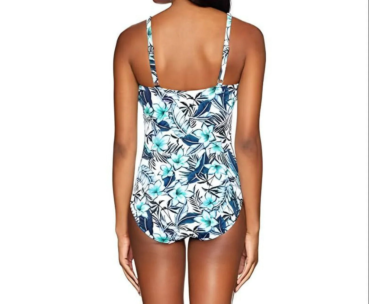 PENBROOKE Women's Floral V-Neck One Piece Swimsuit; White; 10