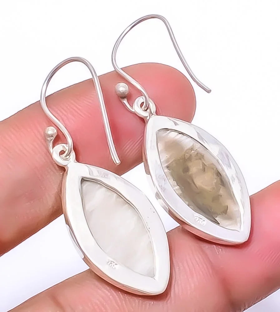 White Scolecite - India Gemstone 925 Silver Plated Jewelry Earring 1.76" A379; Valentine's Day Gift; Birthday Gift; Beautiful Jewelry For Woman