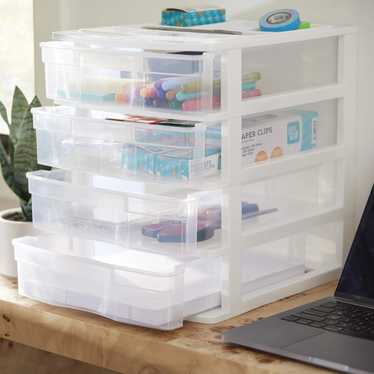 Gracious Living 4 Drawer Desktop Storage w/ Organizer Lid; White (4 Pack)