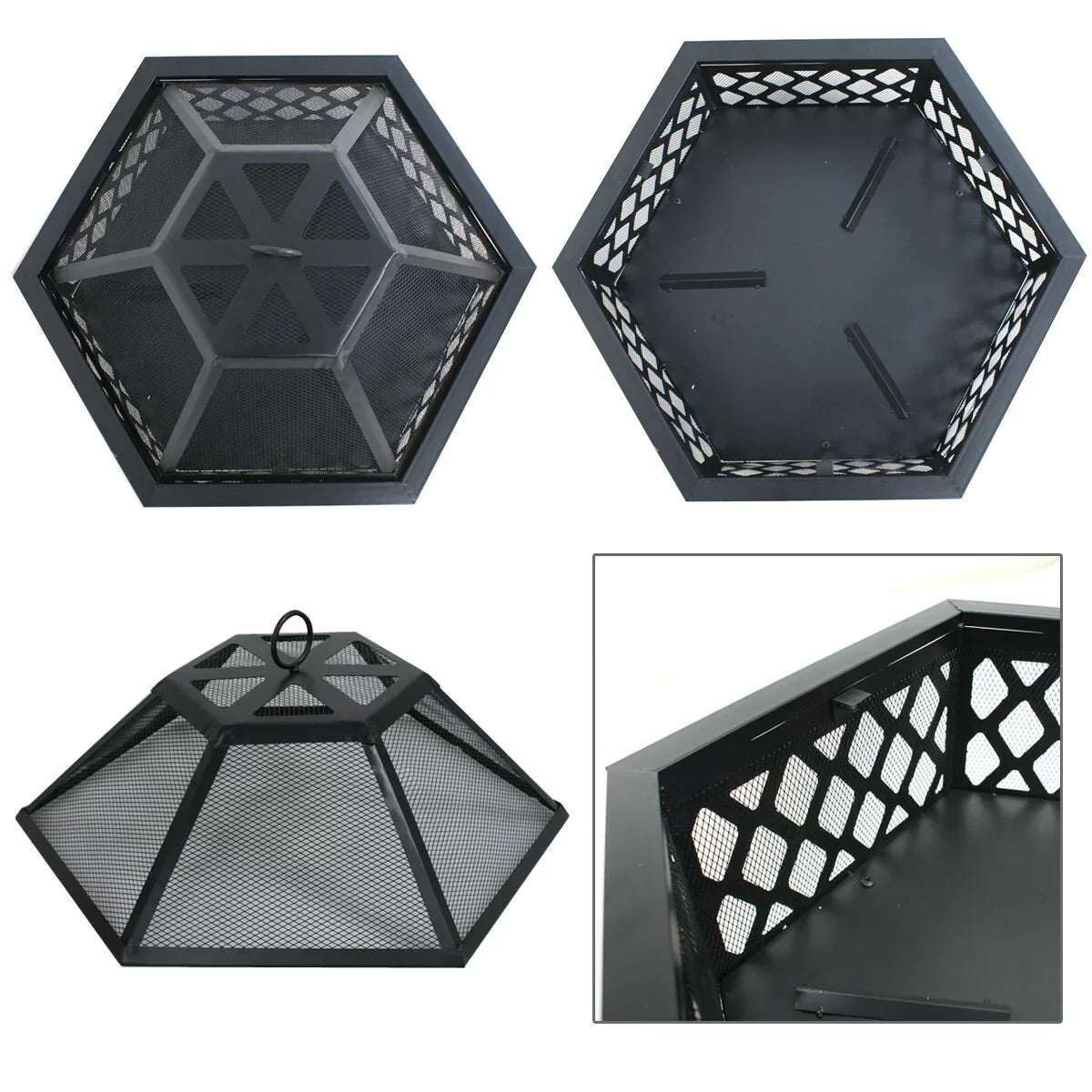 ZenSports 24’’ Outdoor Hex-Shaped Pire Pit - Portable Wood Burning Bonfire W/Mesh Lid; Backyard; Black