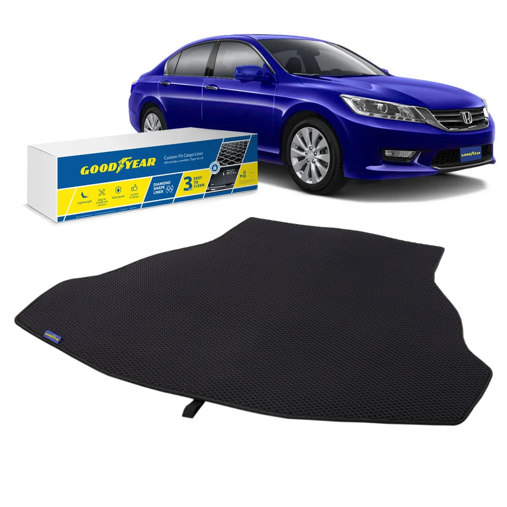 Goodyear Custom Fit Cargo Mat Liner for Honda Accord 2013-2017 Sedan - Heavy Duty Trunk Liner; Diamond Shape;Luggage with Fluidproof;Liquid Trapping Technology - Anti-Slip Cargo Liner - GY004681