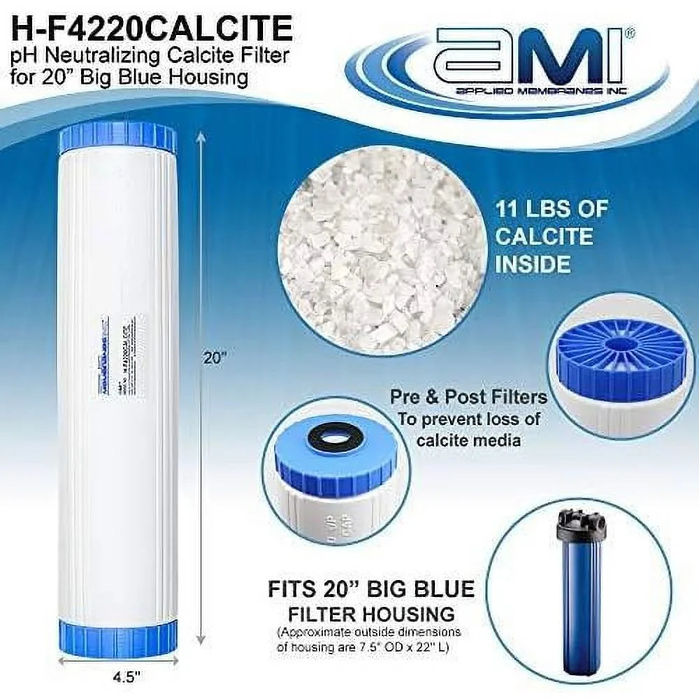INC Ph Neutralization Filter Cartridge | Calcite Filter To Raise Alkalinity Of Low Ph | 4.5"X20" Filter Fits 20” Filter Housing | H-F4220CALCITE (4.5" X 20")