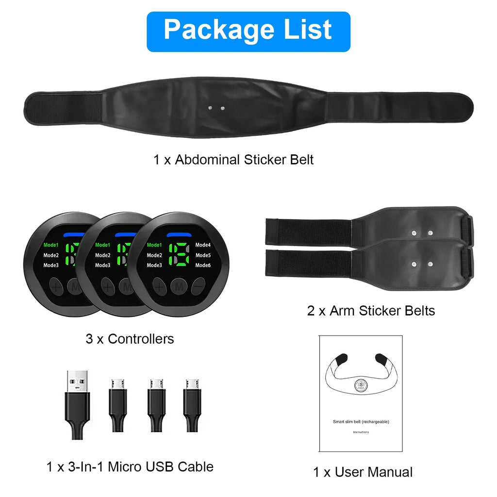 iMounTEK Muscle Stimulator Workout Equipment Abdominal Toning Belt ABS Training Fitness Equipment Waist Trimmer Belt; 6 Modes; 18 Intensity Levels; Home Office Equipment