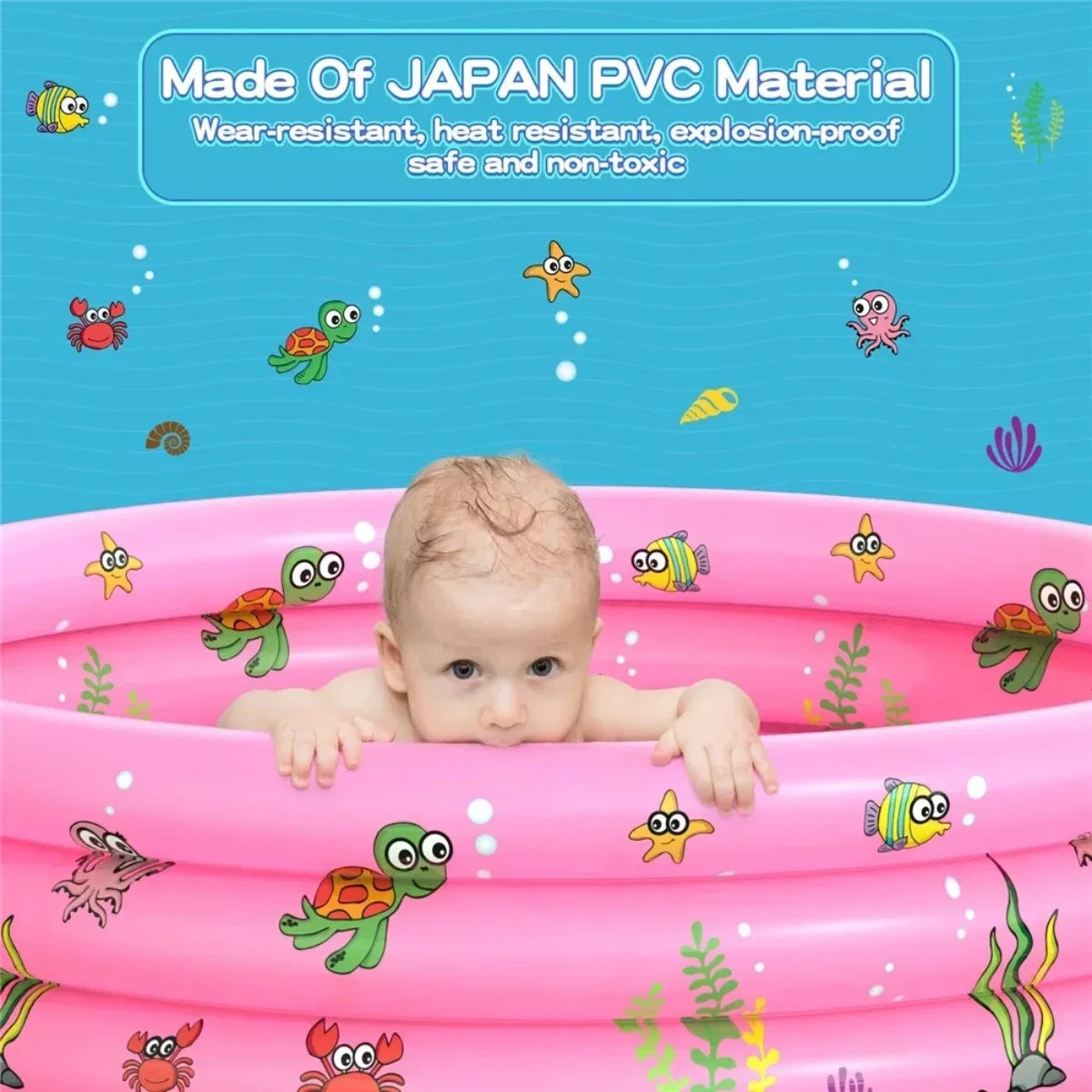 Inflatable Baby Pool;Swimming Pool for Kids;Toddler 3 Rings Blow Up Round Padding Pool for Babies Outside Family 51"x13" (Pink)