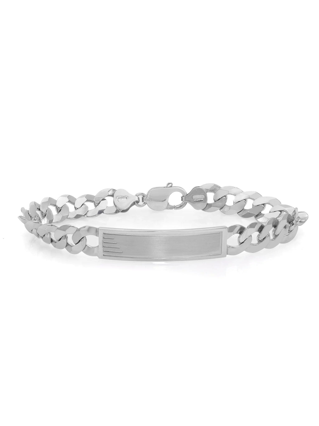 Curb Cuban Link Chain Mens ID Polished Bracelet 925 Sterling Silver 9 cmes