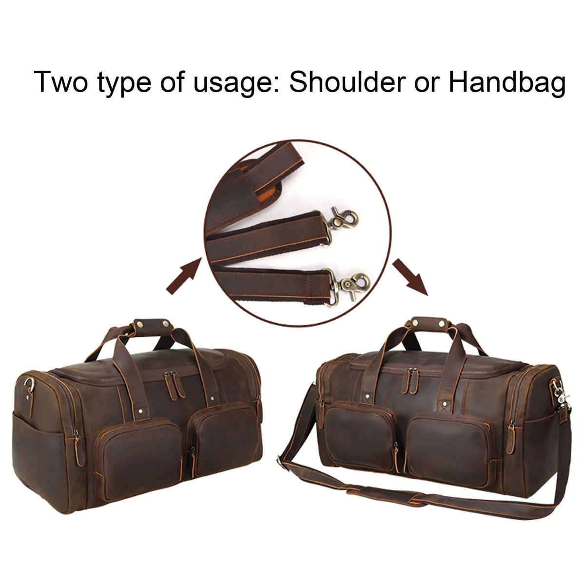 Full Grain Leather Duffle Bag; Travel Bag; Shoulder Bag