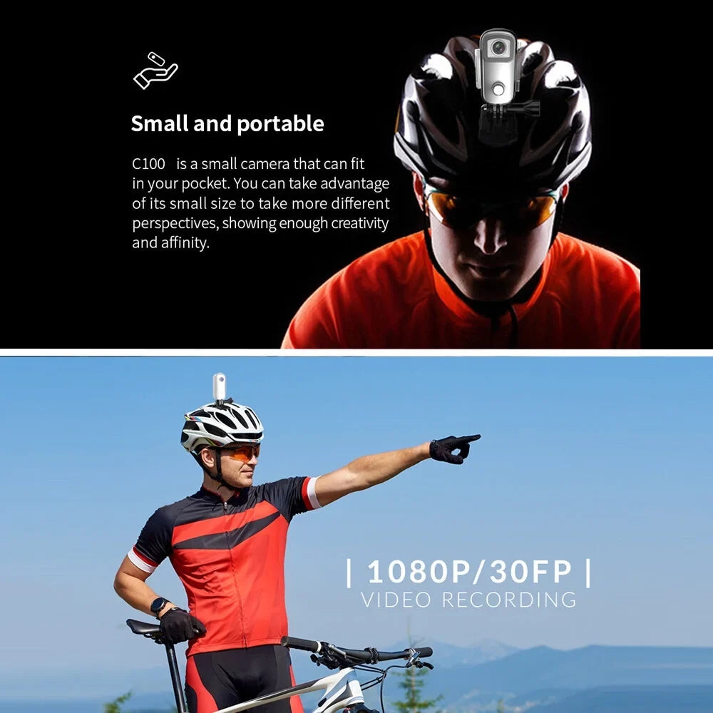 SJCAM C100 Mini Action Camera 1080P/30fps Digital Video Camera 30M Liquidproof Magnetic Body Built-in Battery WiFi Connection APP Sharing with Liquidproof Case Back Clip Lanyard