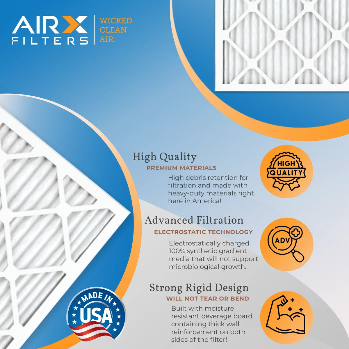 20x22x1 Air Filter MERV 8 Rating; 12 Pack of Furnace Filters Comparable to MPR 700 & FPR 5 - Made in USA by AIRX FILTERS WICKED CLEAN AIR.