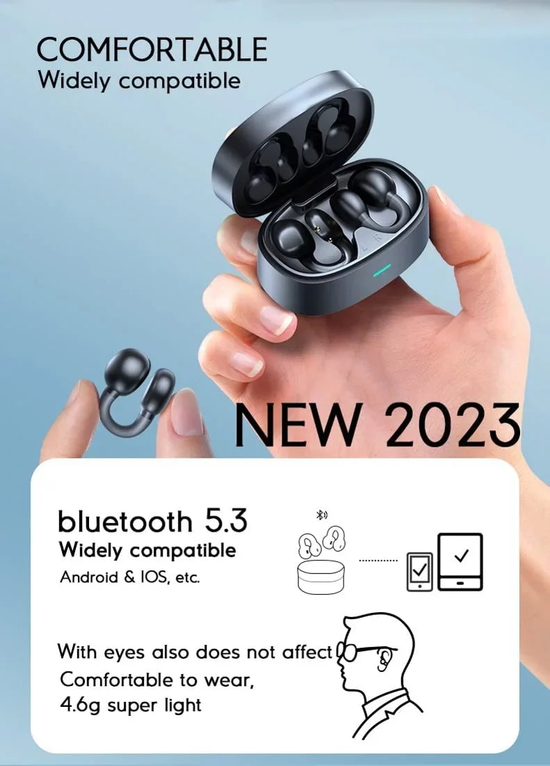 Wireless Ear-Clip TWS Earphones for Samsung Galaxy Z Fold5/Flip5 Phones - Bluetooth Earbuds Bone Conduction Headphones True Stereo Charging Case Hands-free D9G Compatible With Galaxy Z Fold5/Flip5
