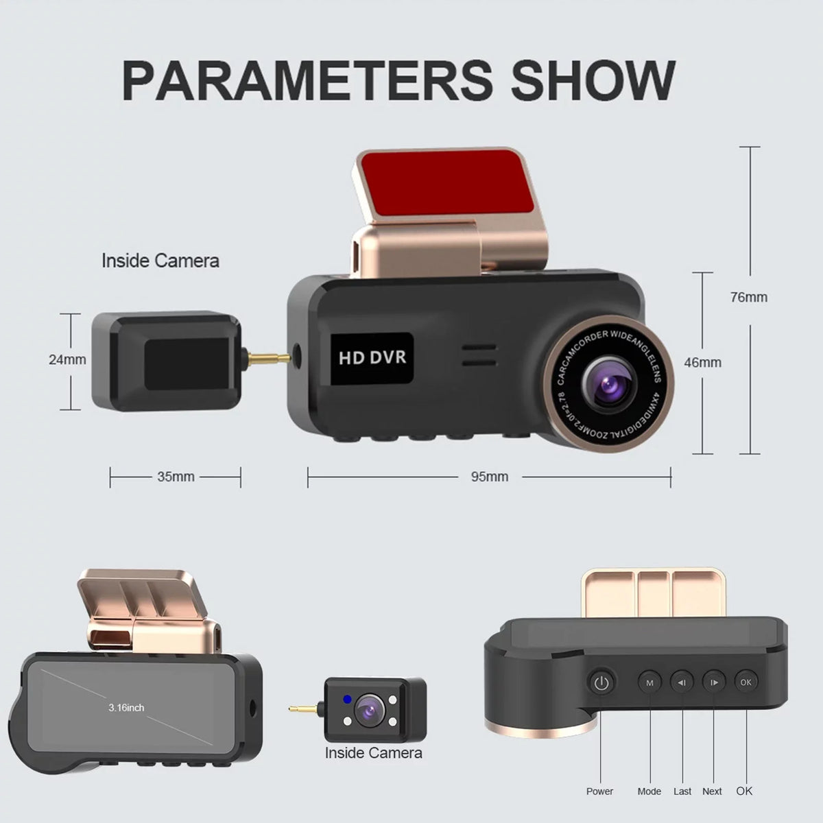 TSV Dash Cam for Cars; 1080P FHD Dual Dashcam Driving Recorder; Car Camera with 3.16inch Screen; 170° Wide Angle; Super Night Vision; WDR; Loop Recording; Parking Monitor