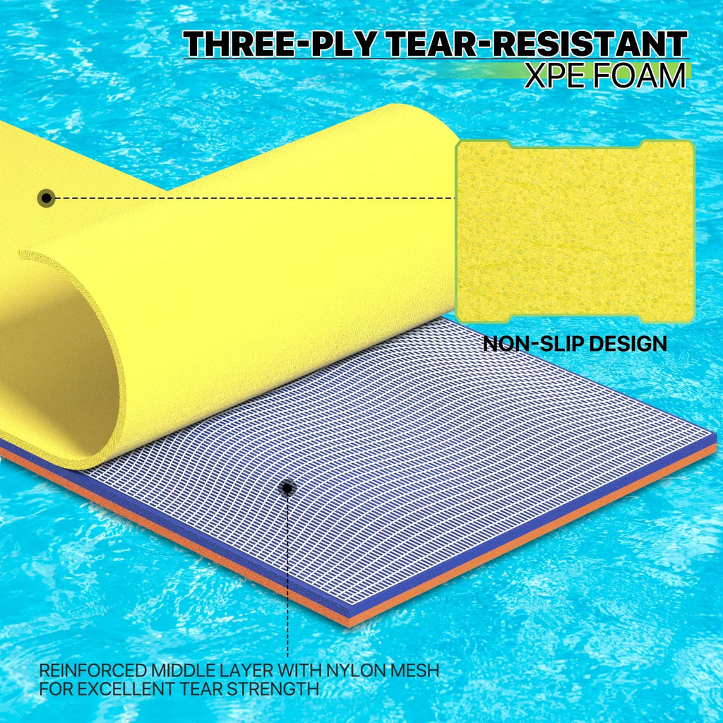 Magshion 9' x 3' Floating Mat; 3-Layer Tear-Resistant XPE Foam Floating Pad Lily Pad for Pool Lake River Ocean Outdoor Activities; Yellow