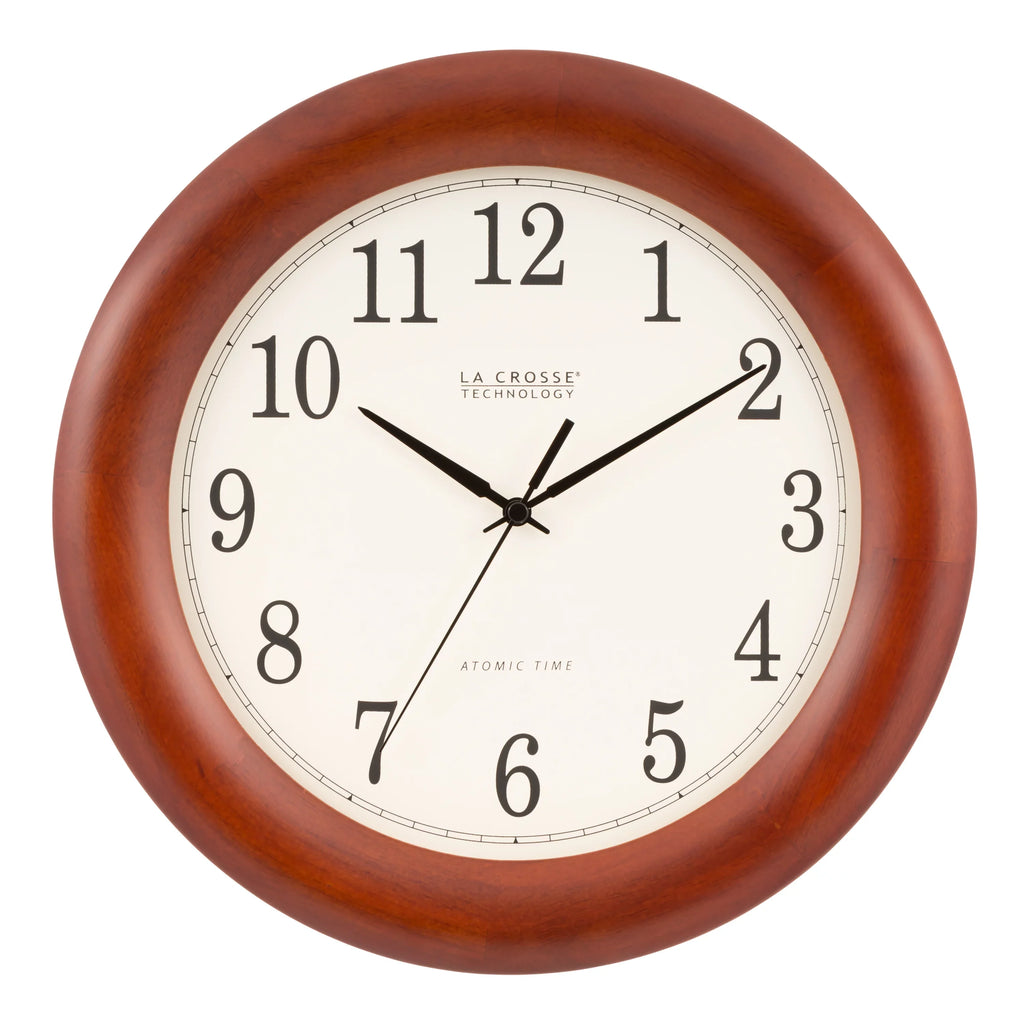 La Crosse Technology 12.5 cm Cherry finish Oak Wood Atomic Analog Clock; WT-3122A-Int
