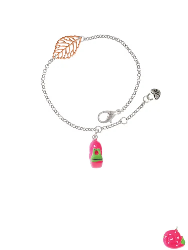 Delight Jewelry Resin Hot Pink Love Snail - Rose Goldtone Leaf Delicate Bracelet; 6.25+1.75"