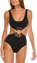 Vince Camuto BLACK Logo Ring Cutout One-Piece Swimsuit; US 10