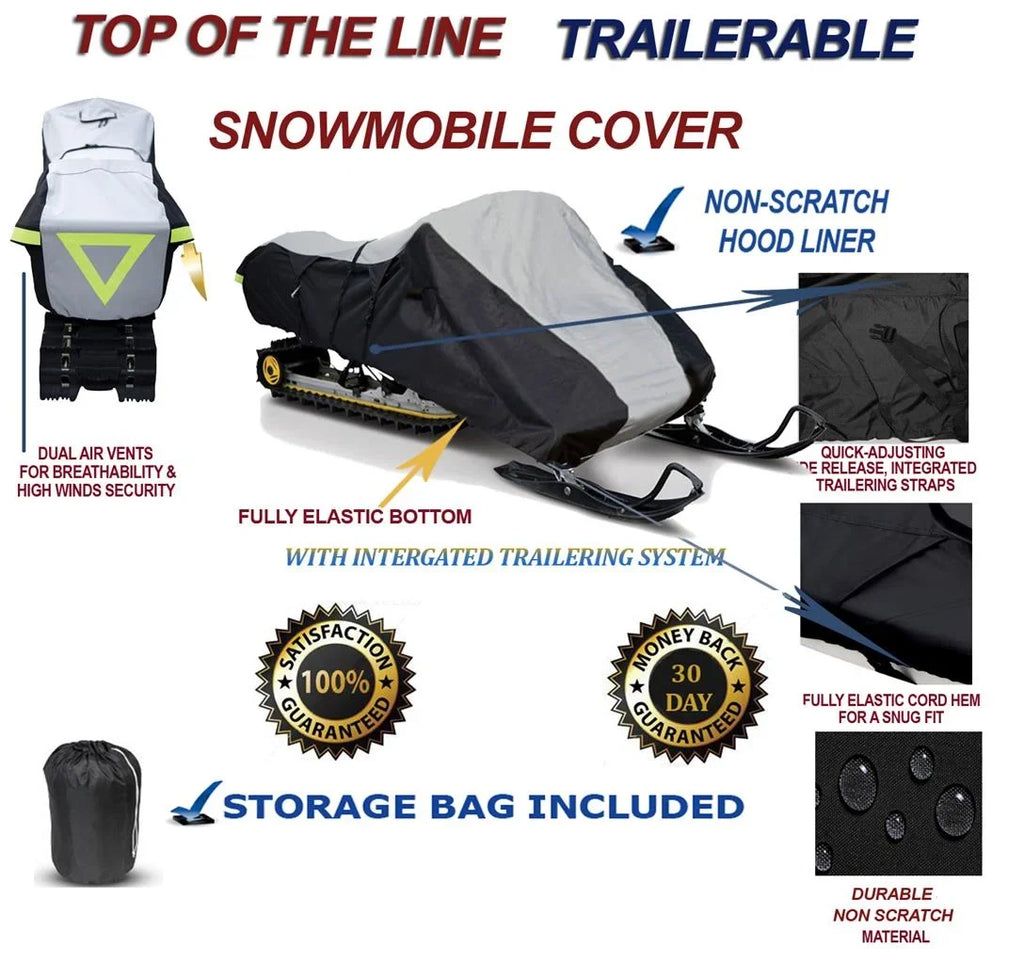 600D Snowmobile Travel and Storage Cover Compatible for 2010-2012 Model Year Ski Doo Bombardier GSX SE Sleds. Slush and Mud Protection