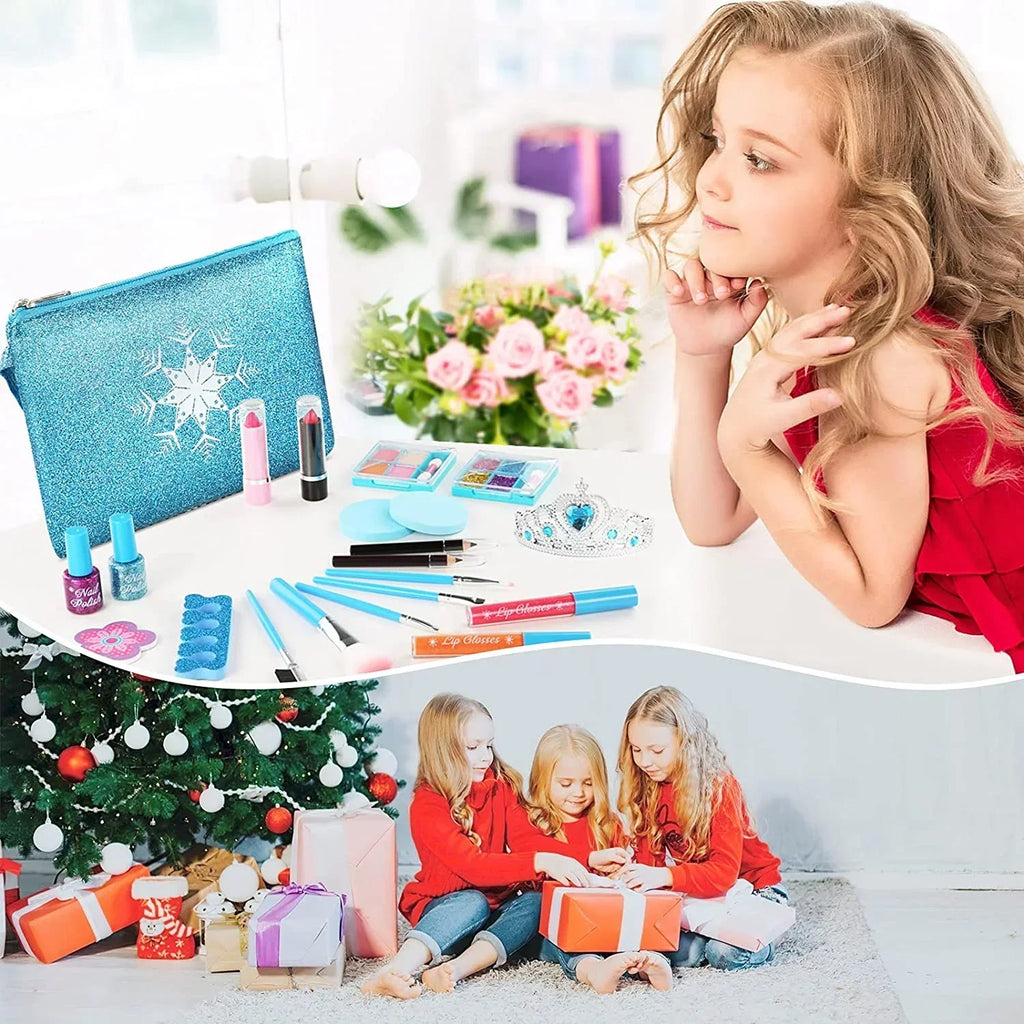 Kids Makeup Kit for Girl; Washable Makeup Set for Girls; Real Makeup for Kids; Girl Toys Princess Children Play Makeup Kit with Cosmetic Case Birthday for 3 4 5 6 7 8 9 10 11 12 Years Old Girls