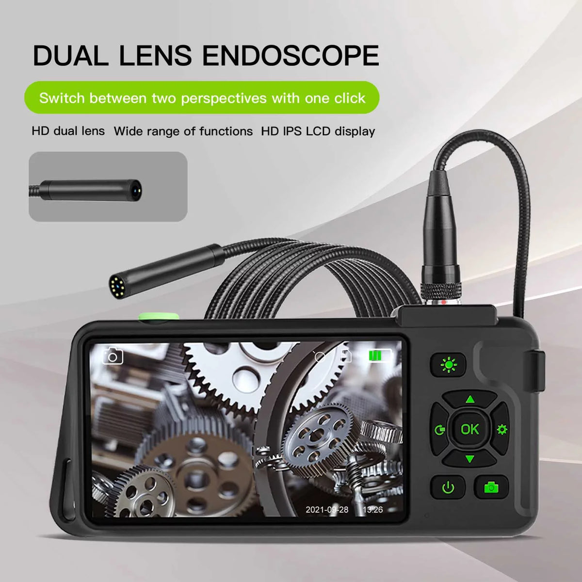 Docooler Industrial with 4.5-inch IPS Color Display 1080P Photos Videos Snake with 8 Borescope IP67 Liquidproof 2 Million Pixels Inspection with TF Slot for Maintenance
