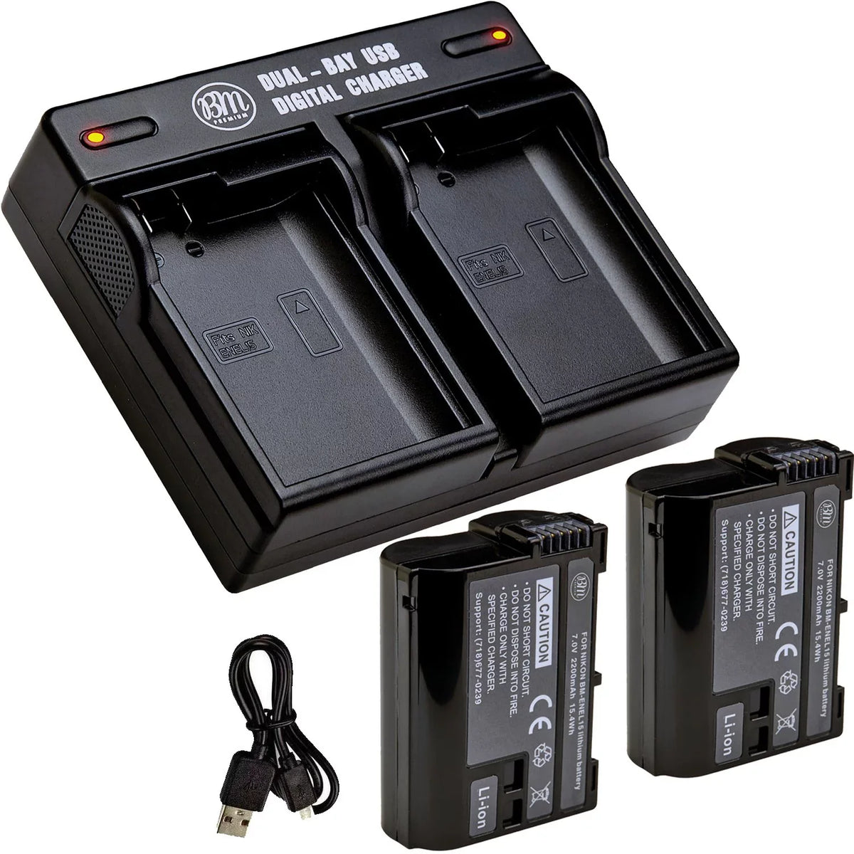 BM 2 EN-EL15B Batteries and Dual Bay Battery Charger for Nikon Z6 Z7 D780 1 V1 D500 D600 D610 D750 D800 D810 D850 D7000 D7100 D7200 D7500 Cameras
